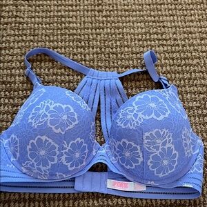 PINK Victoria's Secret Blue Floral Lace Bra